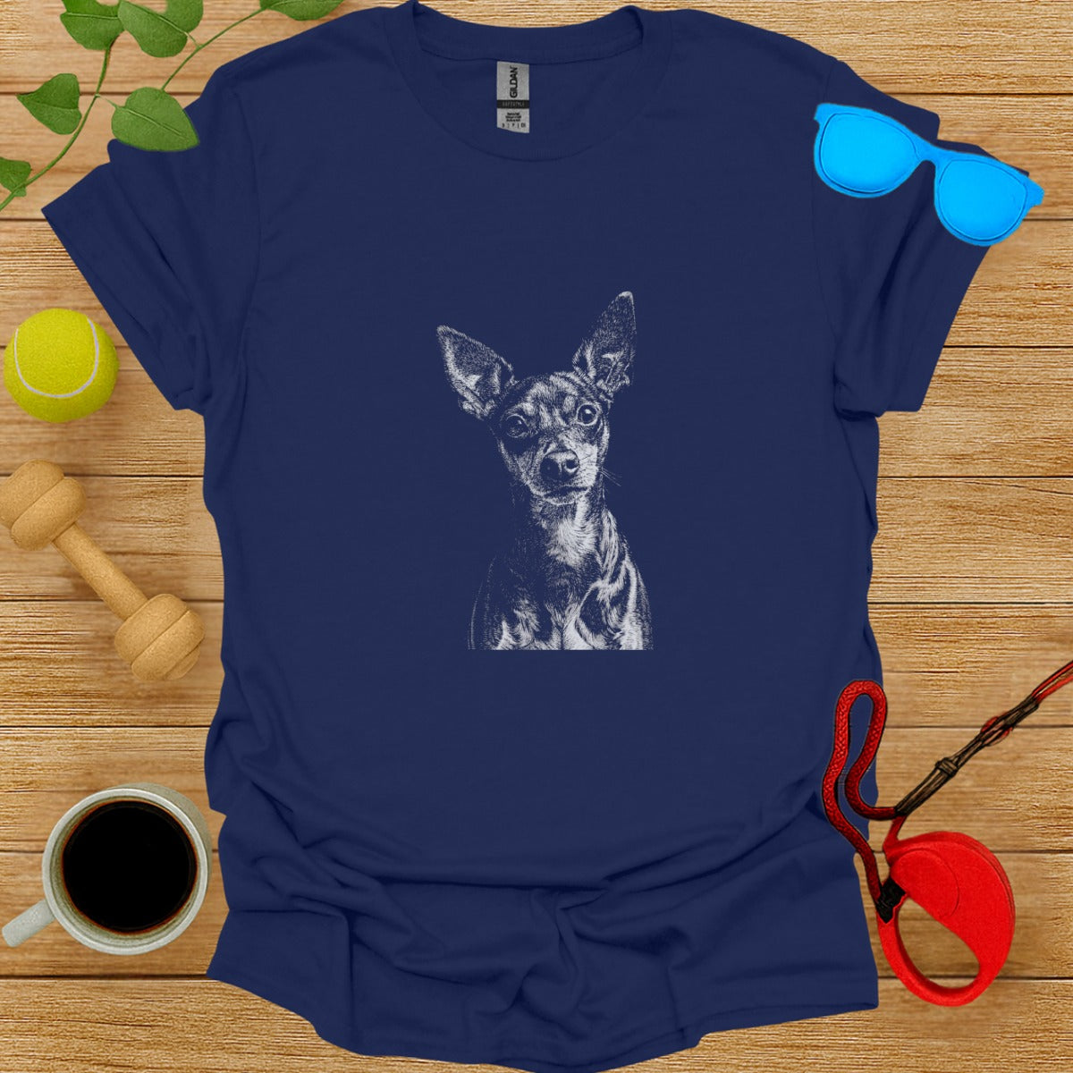 Blue T-Shirt with Artistic Dog Print Casual Tee