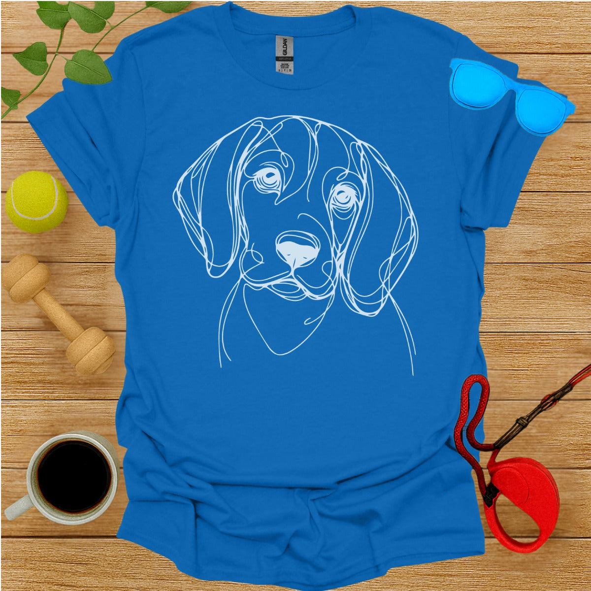 Blue T-Shirt Featuring Artistic Dog Line Drawing Design