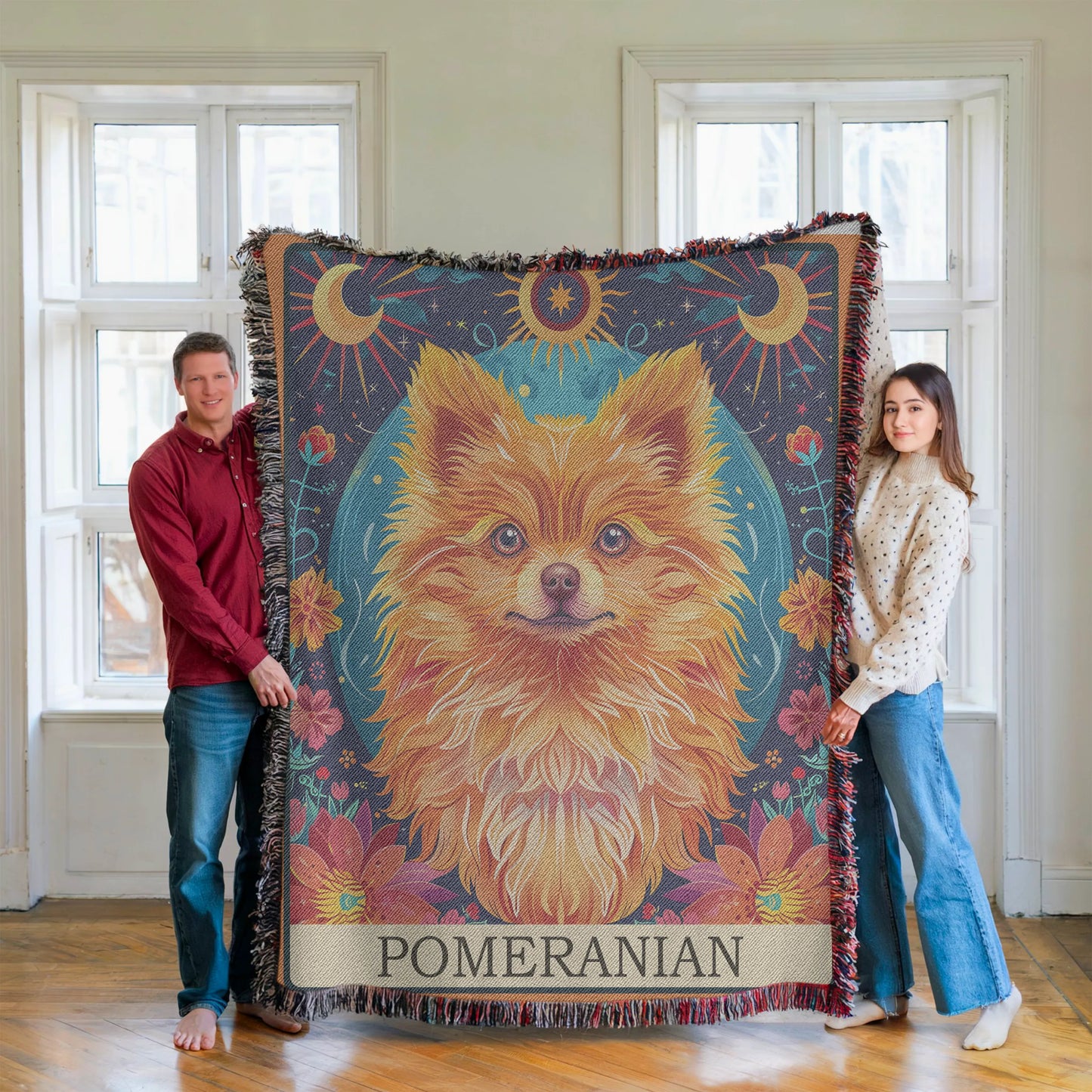 Pomeranian Tarot Card Woven Blanket-Critter Lane