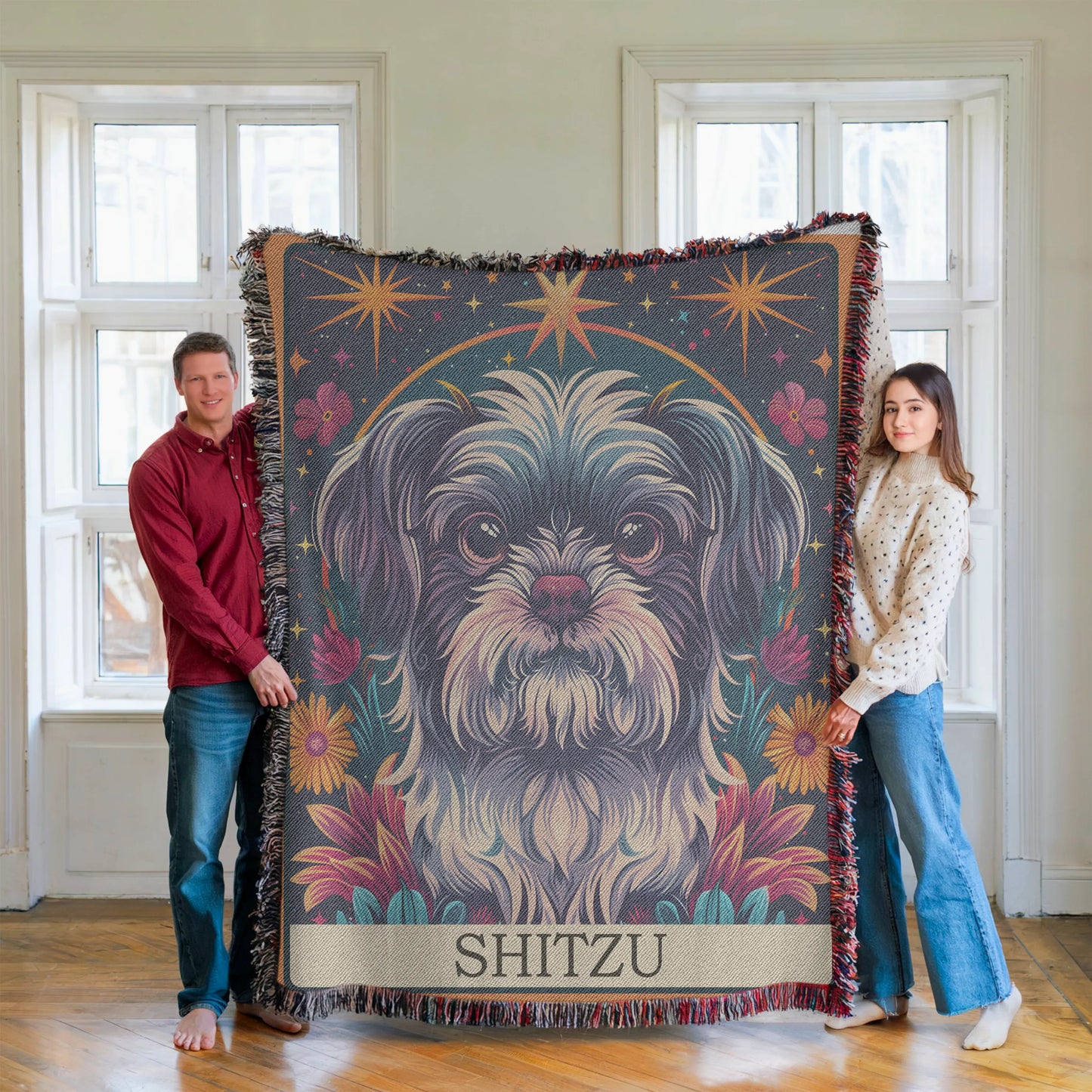 Shitzu Tarot Card Woven Blanket-Critter Lane
