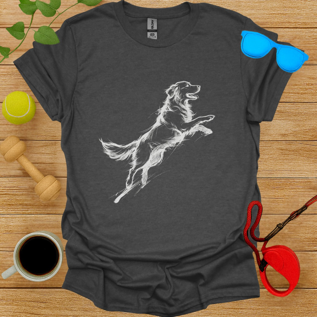 Dog Leaping Design Graphic T-Shirt for Pet Enthusiasts