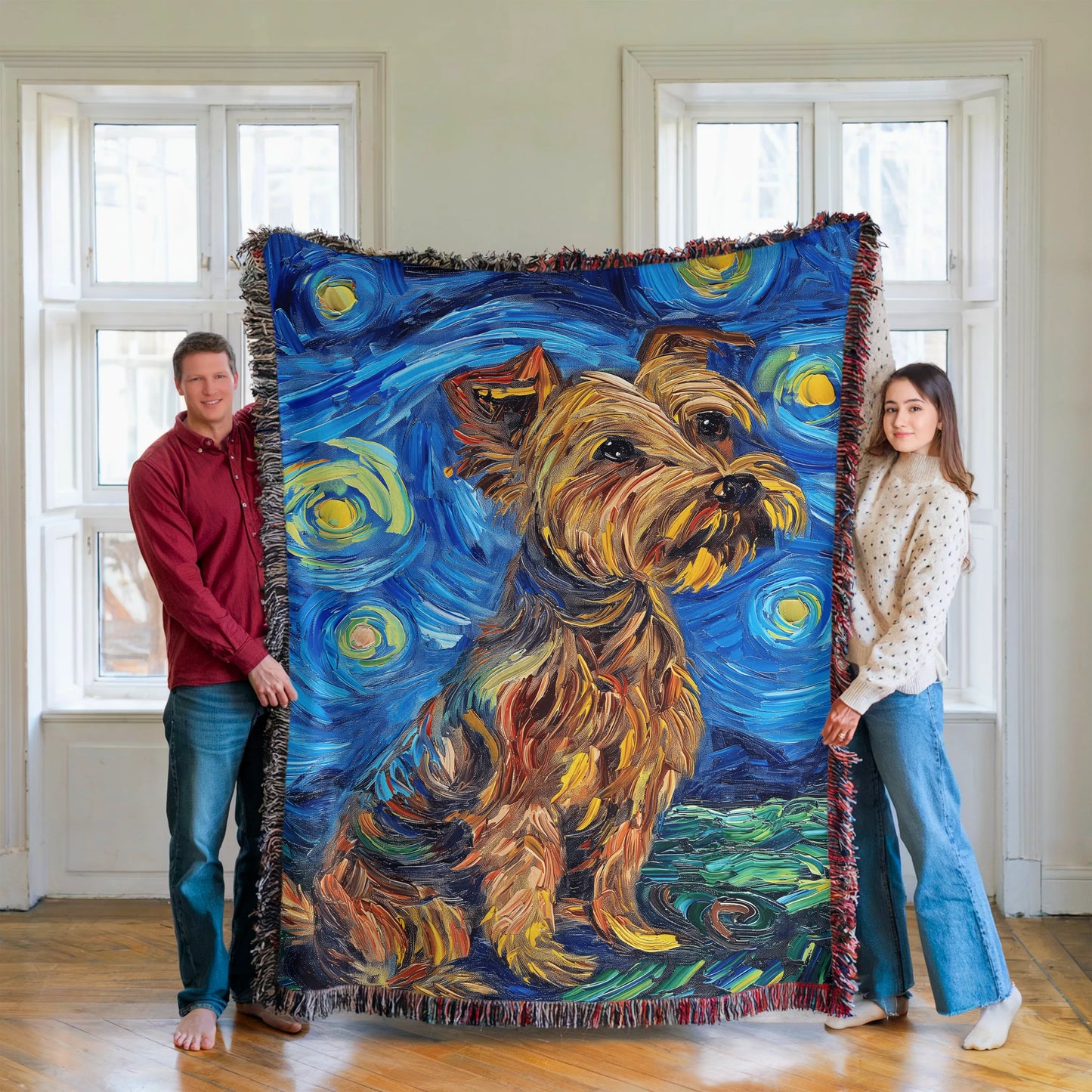 Yorkshire Terrier Starry Night Woven Blanket-Critter Lane