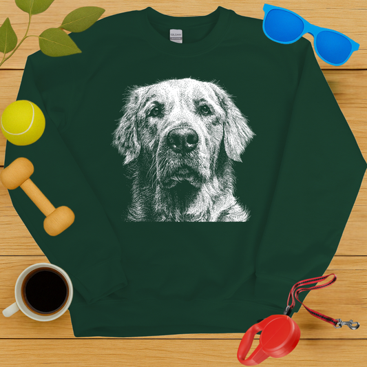 Golden Retriever Stipple Dotwork Portrait Sweatshirt-Critter Lane