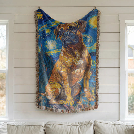 Boxer Dog Starry Night Woven Blanket-Critter Lane