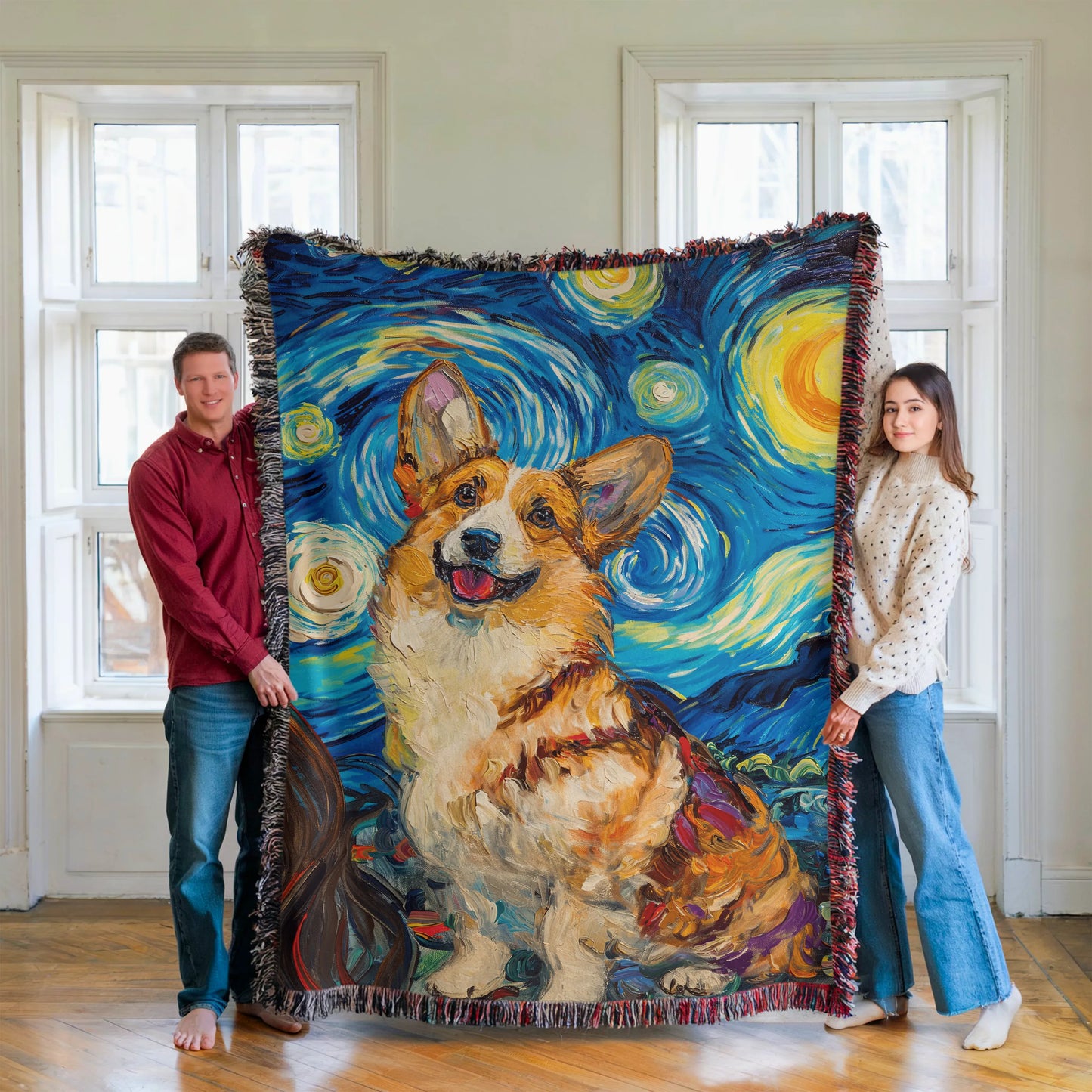 Corgi Van Gogh Woven Blanket-Critter Lane