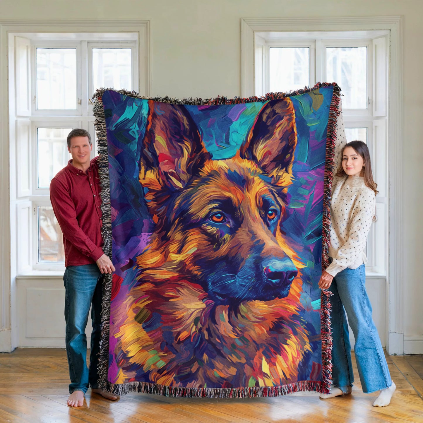 German Shepherd Starry Night Woven Blanket-Critter Lane