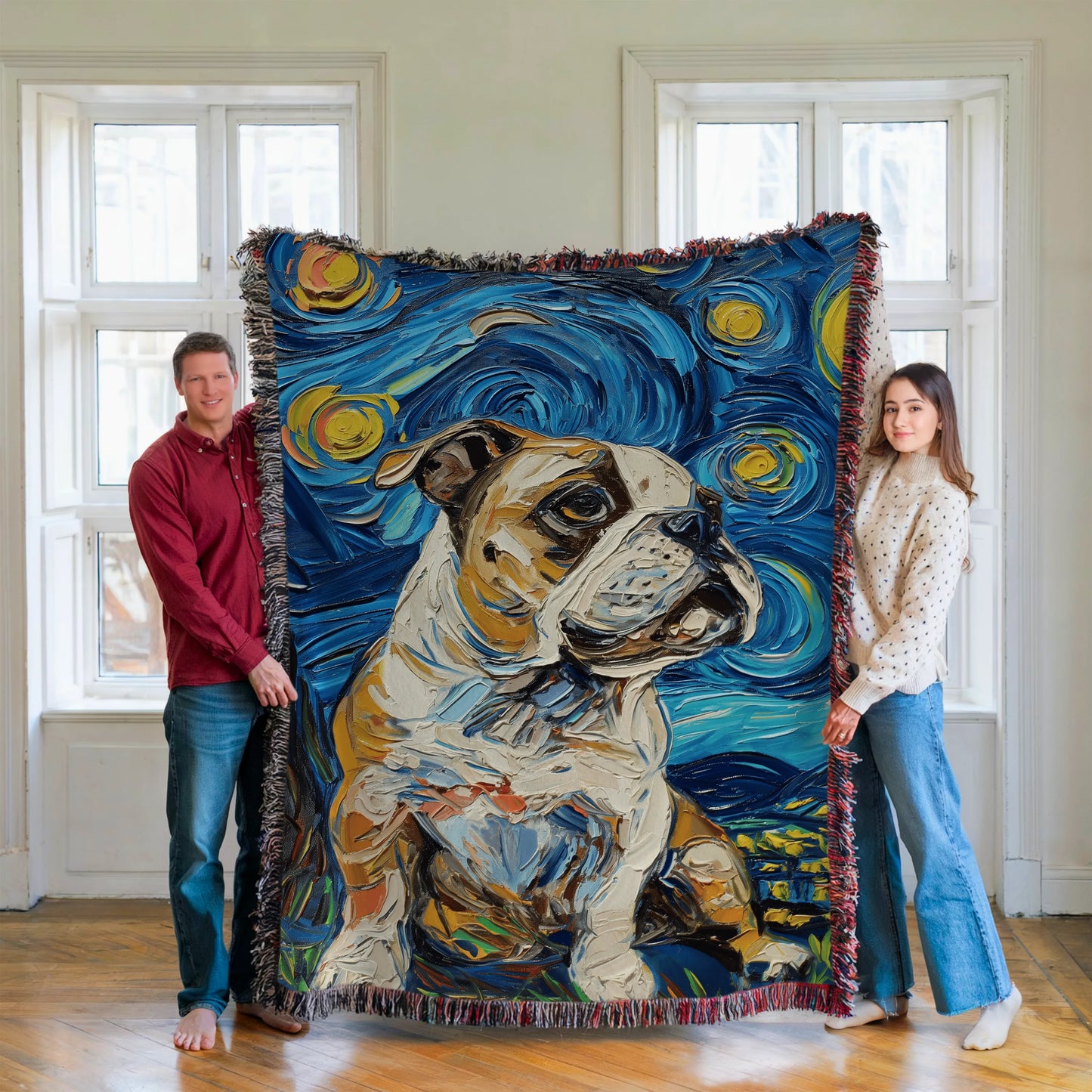 American Bulldog Starry Night Woven Blanket-Critter Lane