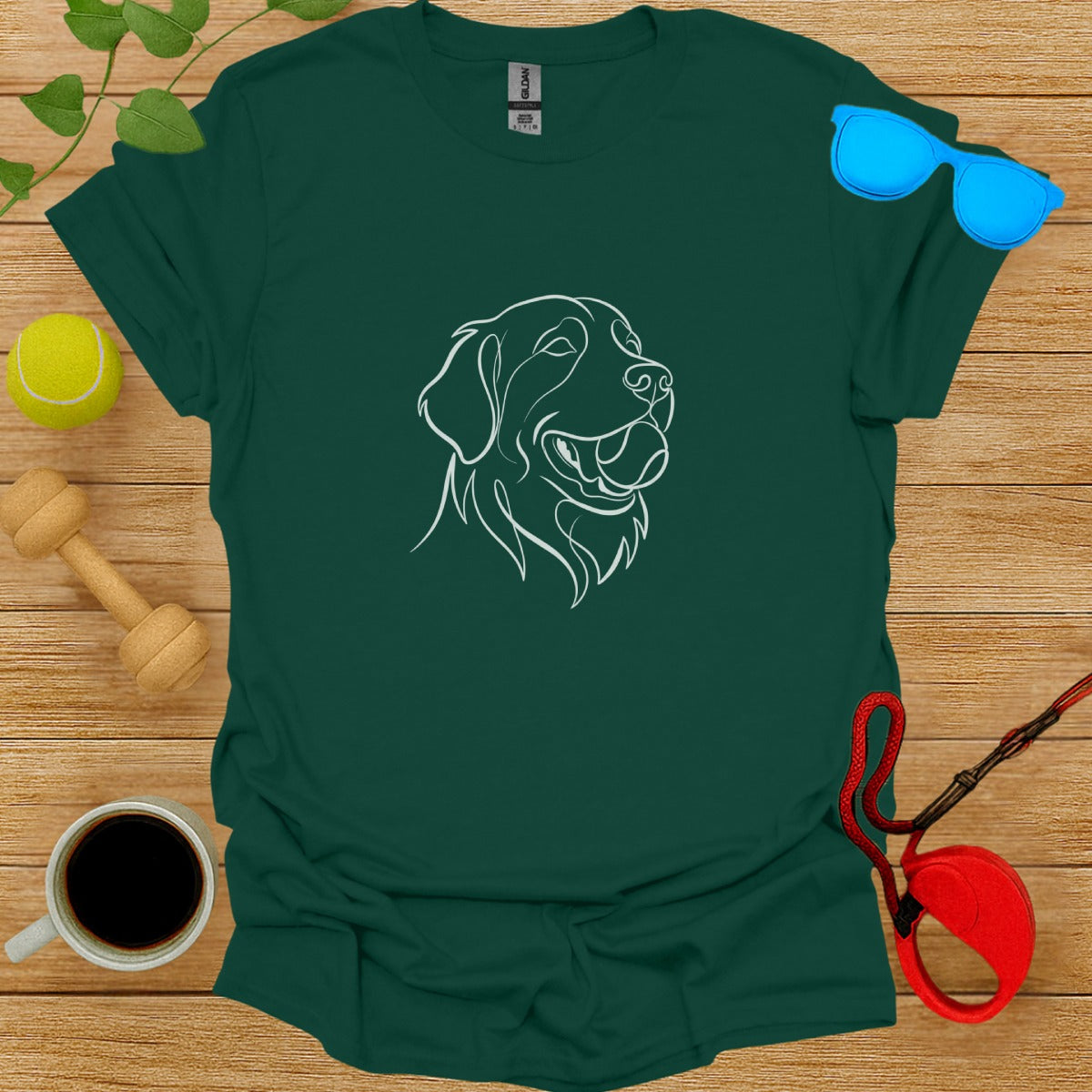 Green T-Shirt with Dog Outline Graphic Design
