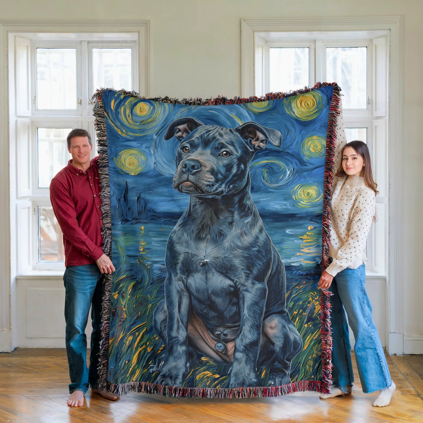 Pitbull Starry Night Woven Blanket-Critter Lane
