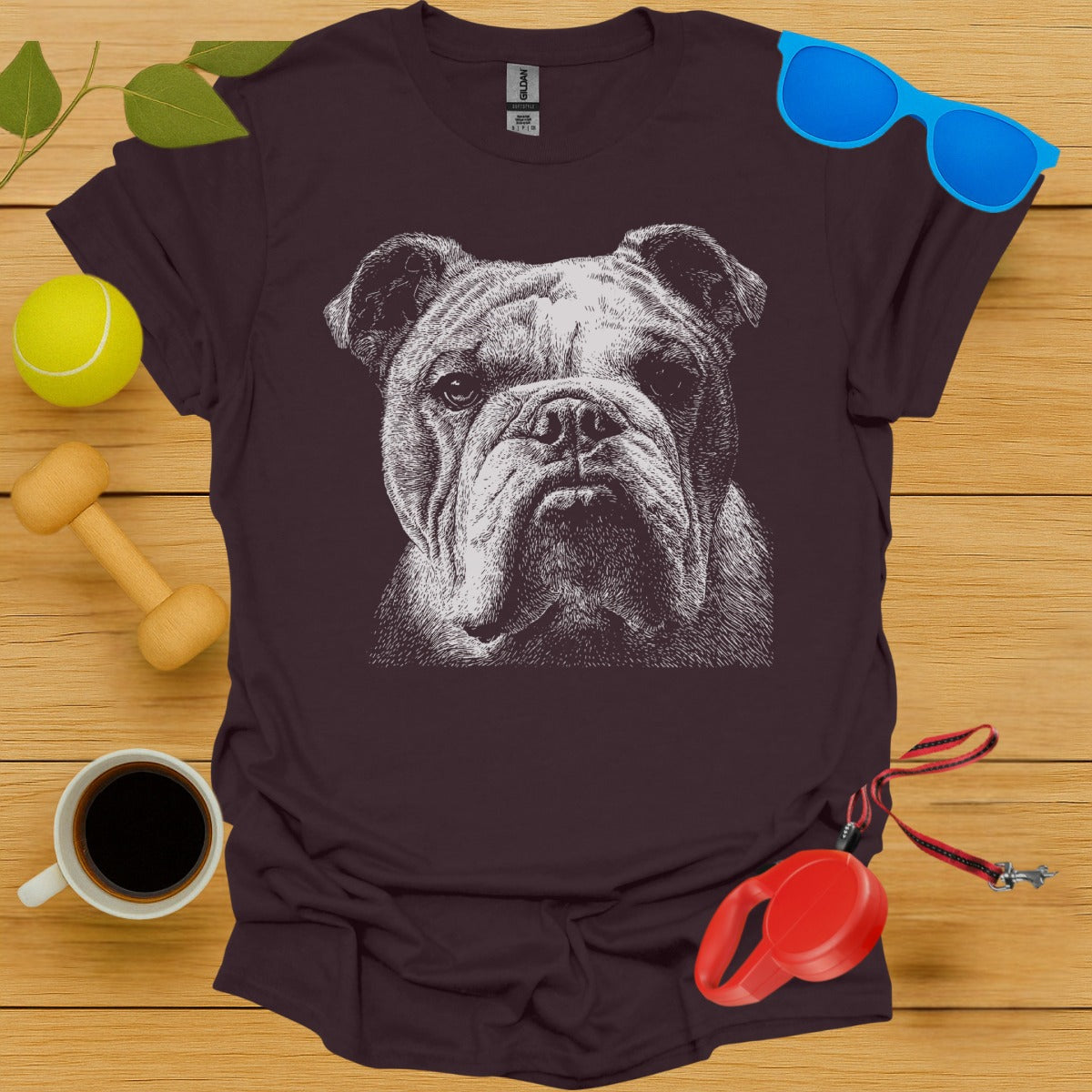 Bulldog Face Graphic on Maroon Unisex T-Shirt product