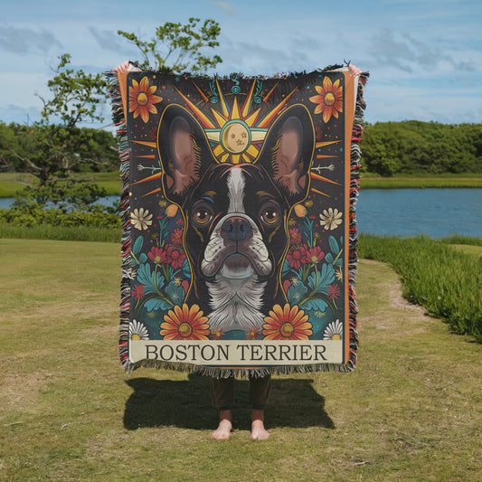Boston Terrier Tarot Card Woven Blanket-Critter Lane