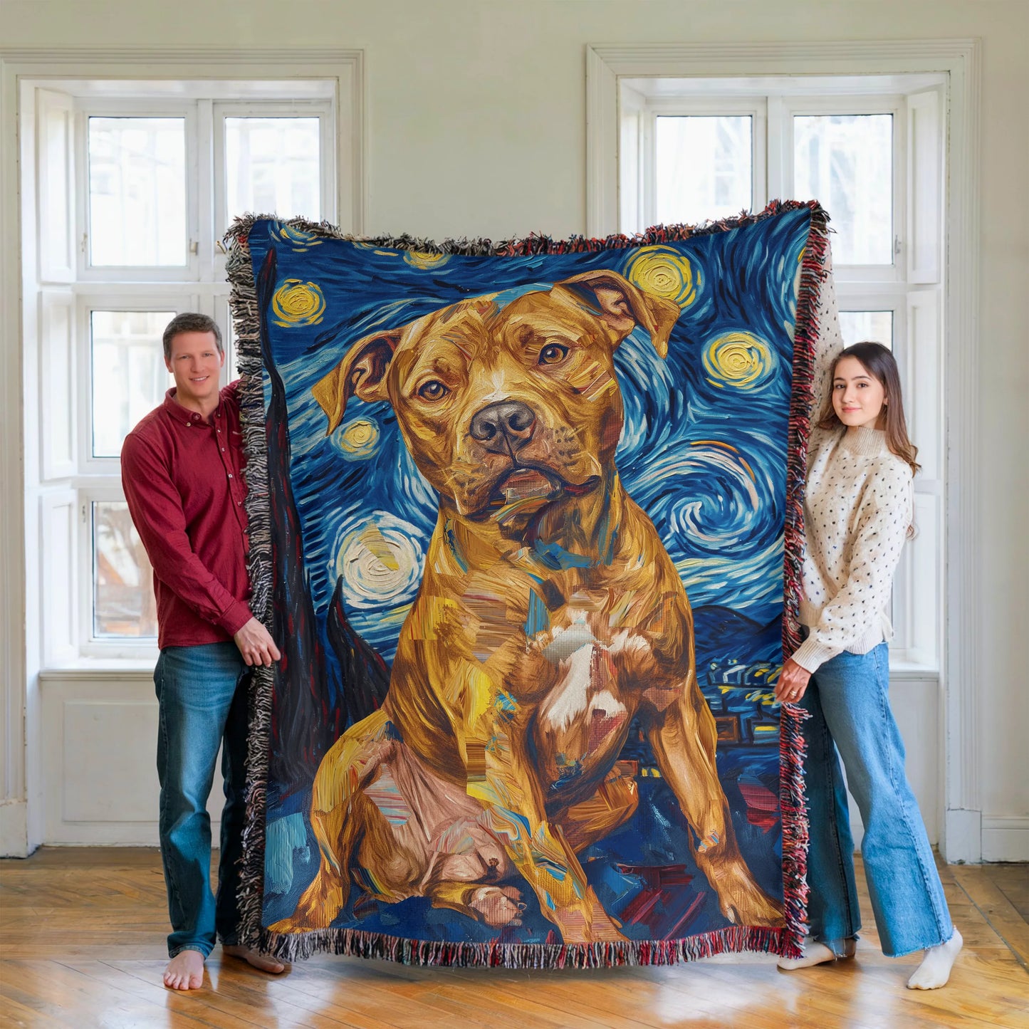 Pitbull Van Gogh Woven Blanket-Critter Lane