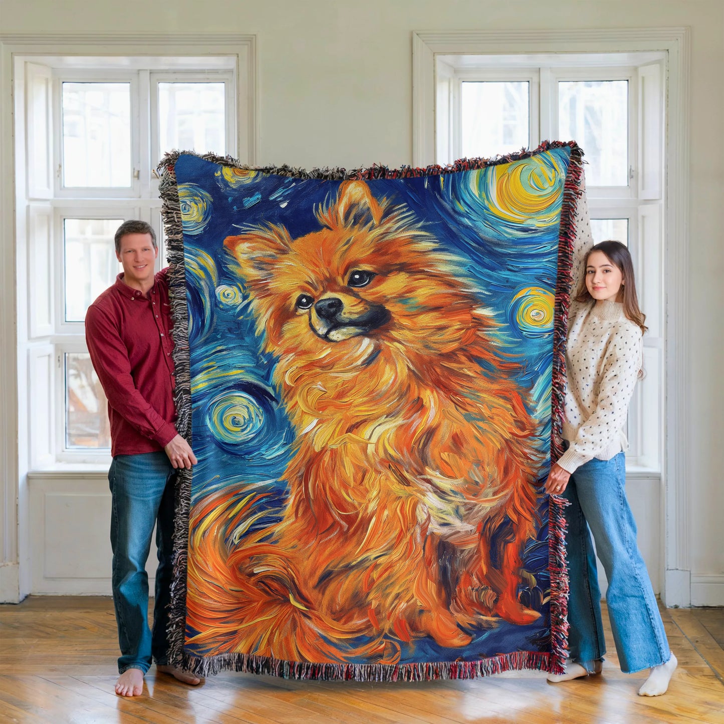 Pomeranian Starry Night Woven Blanket-Critter Lane