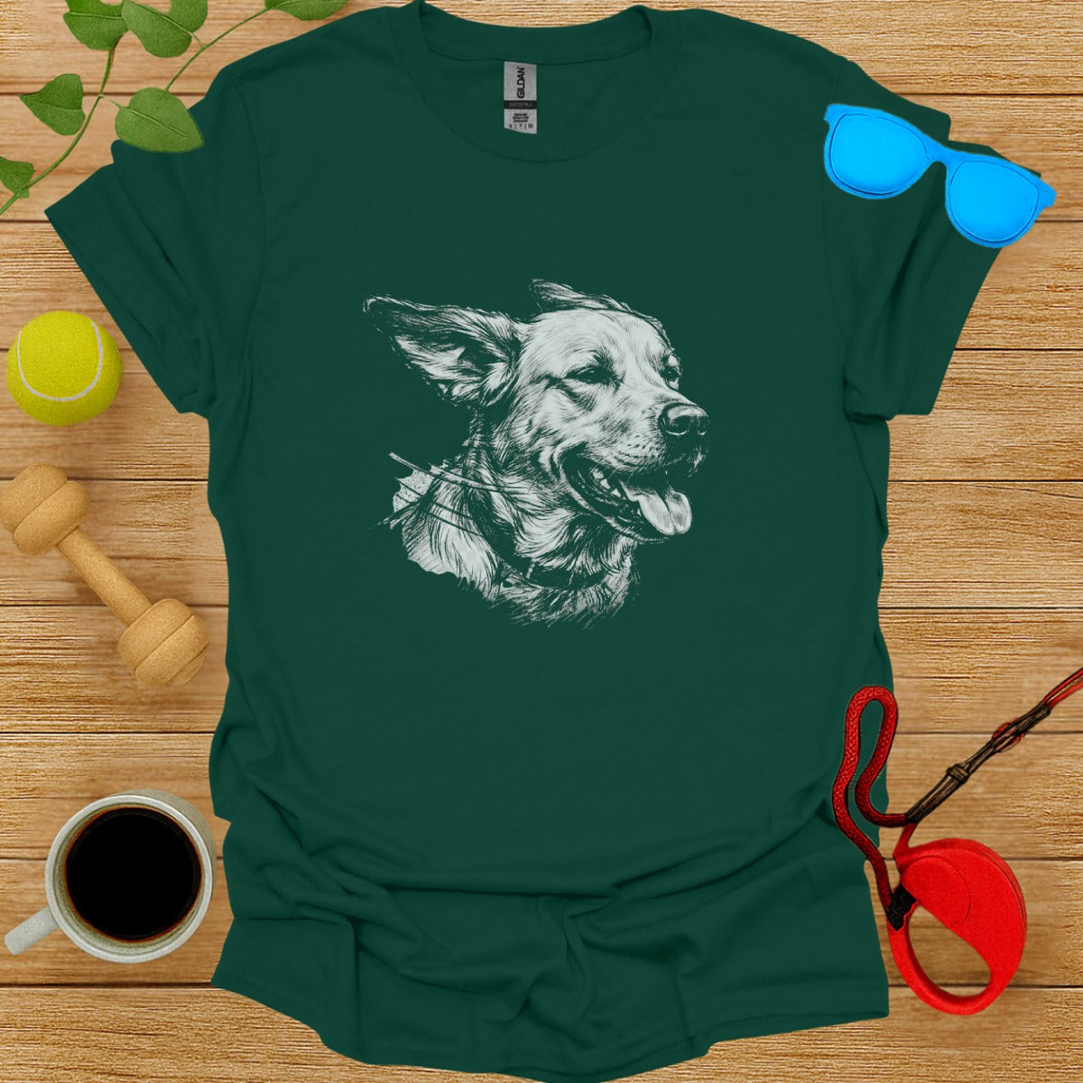 Green T-Shirt with Dog Graphic Perfect for Pet Lovers