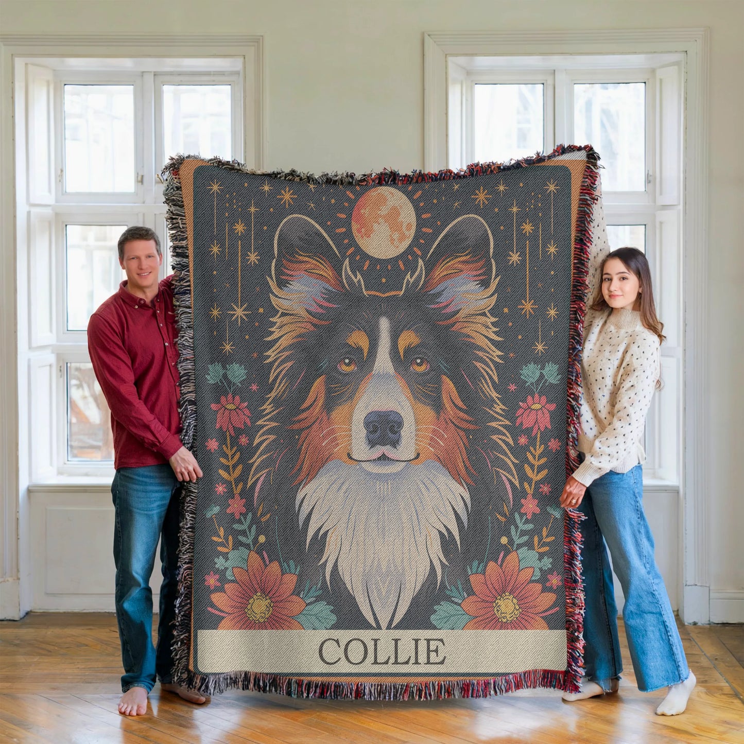 Collie Tarot Card Woven Blanket-Critter Lane