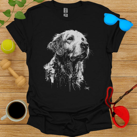 Black T-Shirt with Hand-Drawn Dog Illustration