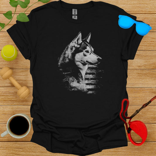 Stunning Husky Artwork on Classic Black T-shirt
