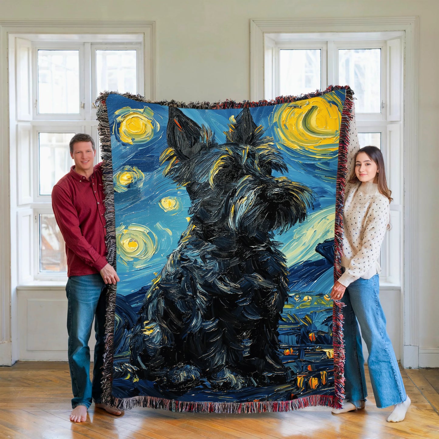 Scottish Terrier Starry Night Woven Blanket-Critter Lane
