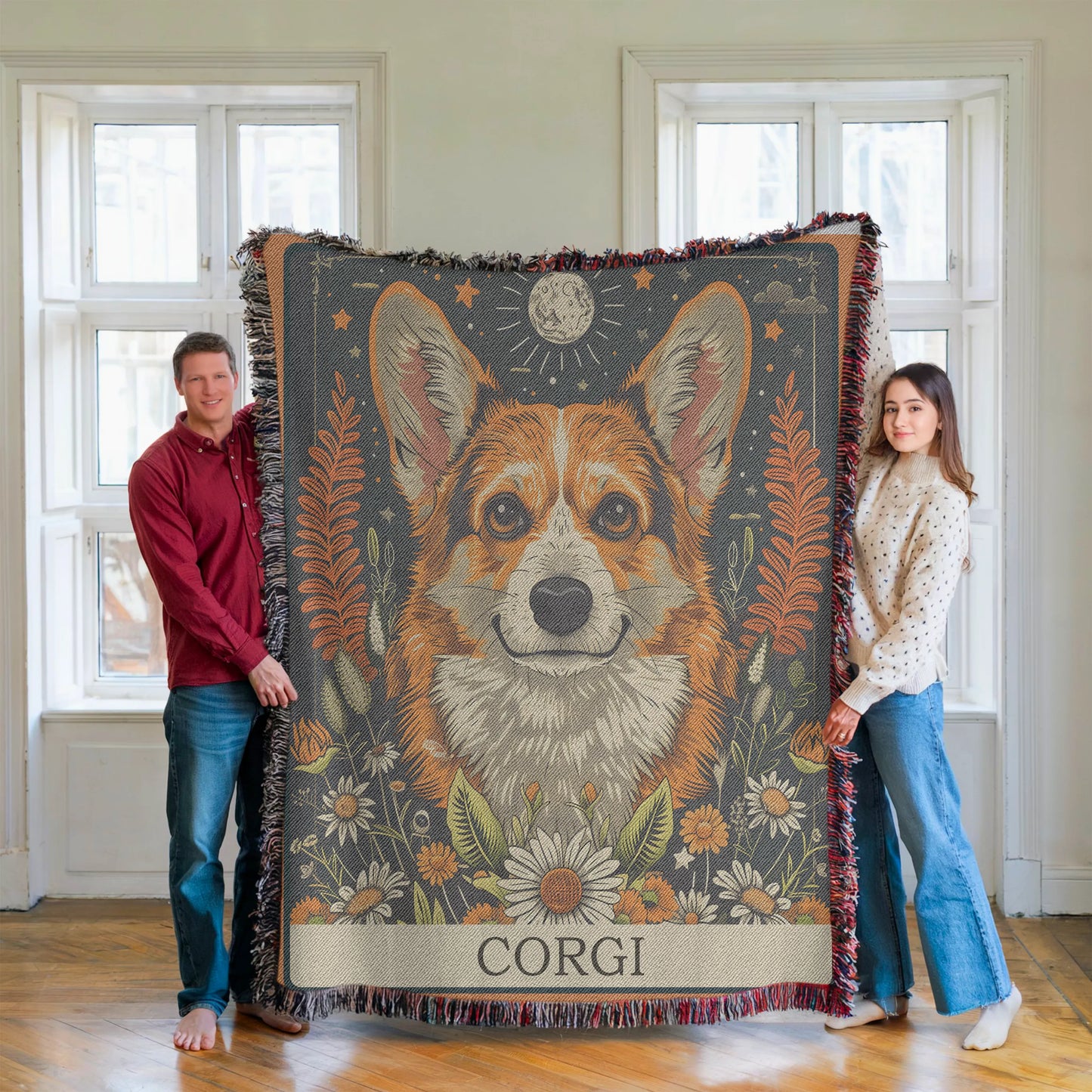Corgi Tarot Card Woven Blanket-Critter Lane