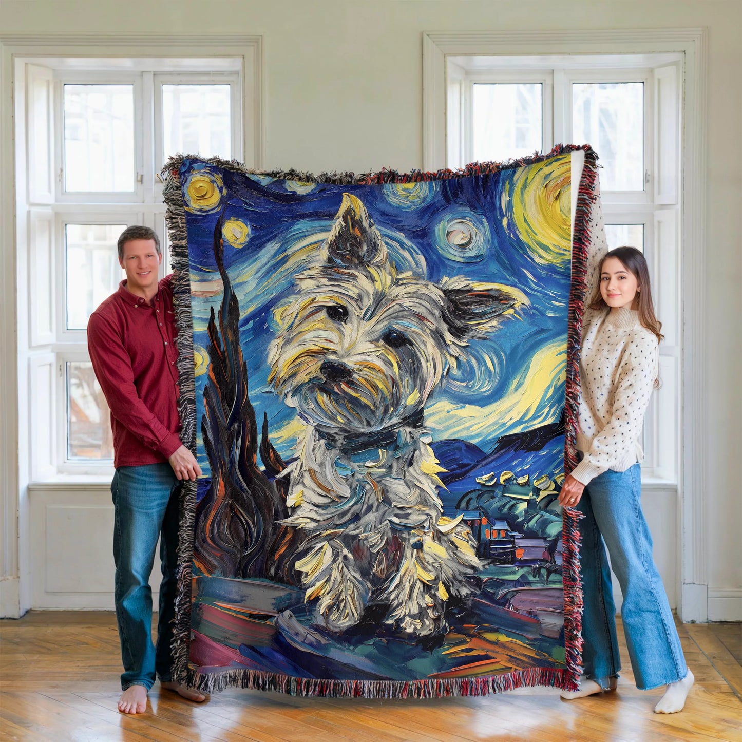 West Highland Terrier Starry Night Woven Blanket-Critter Lane