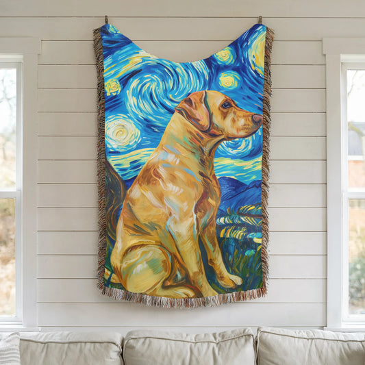 Yellow Labrador Starry Night Woven Blanket-Critter Lane