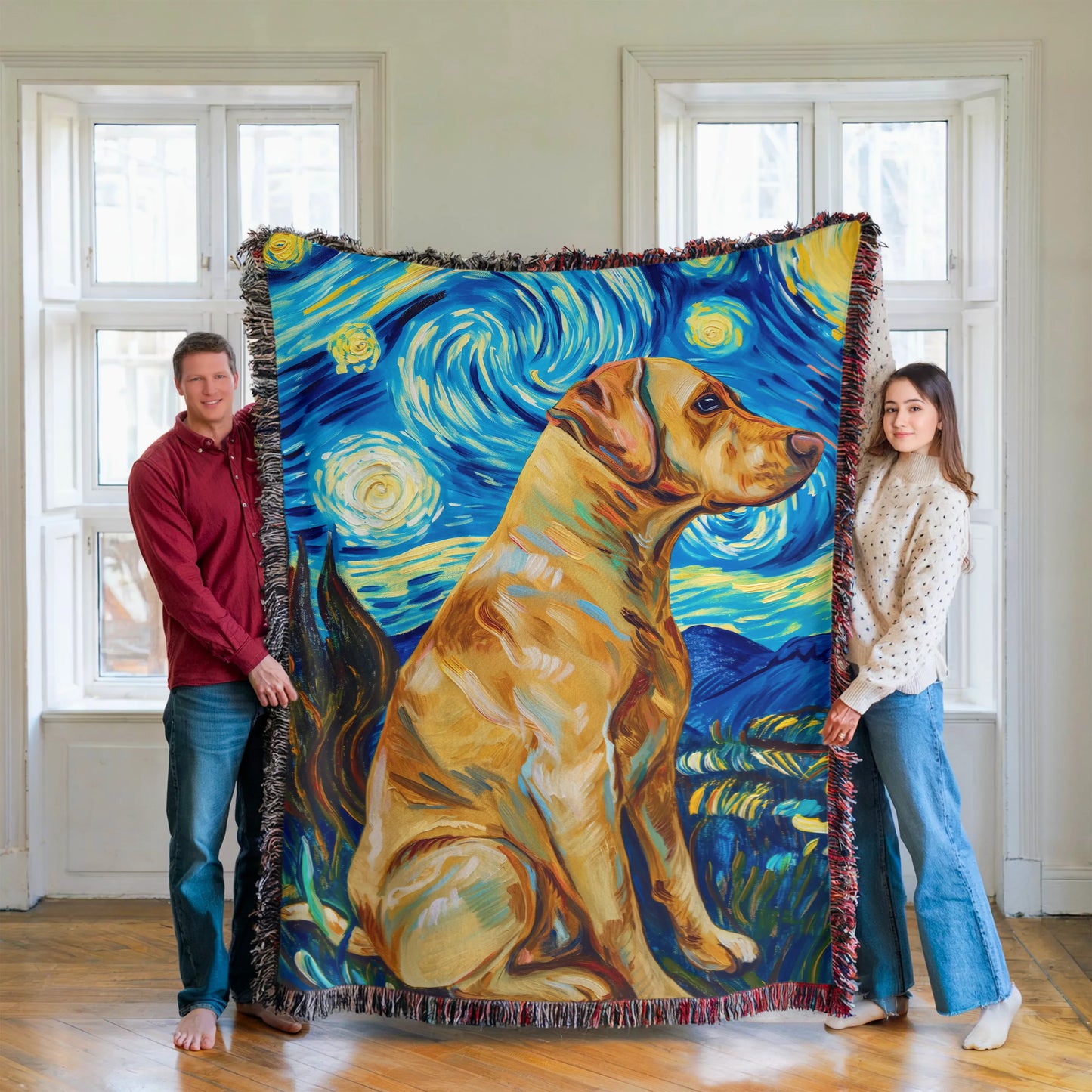 Yellow Labrador Starry Night Woven Blanket-Critter Lane