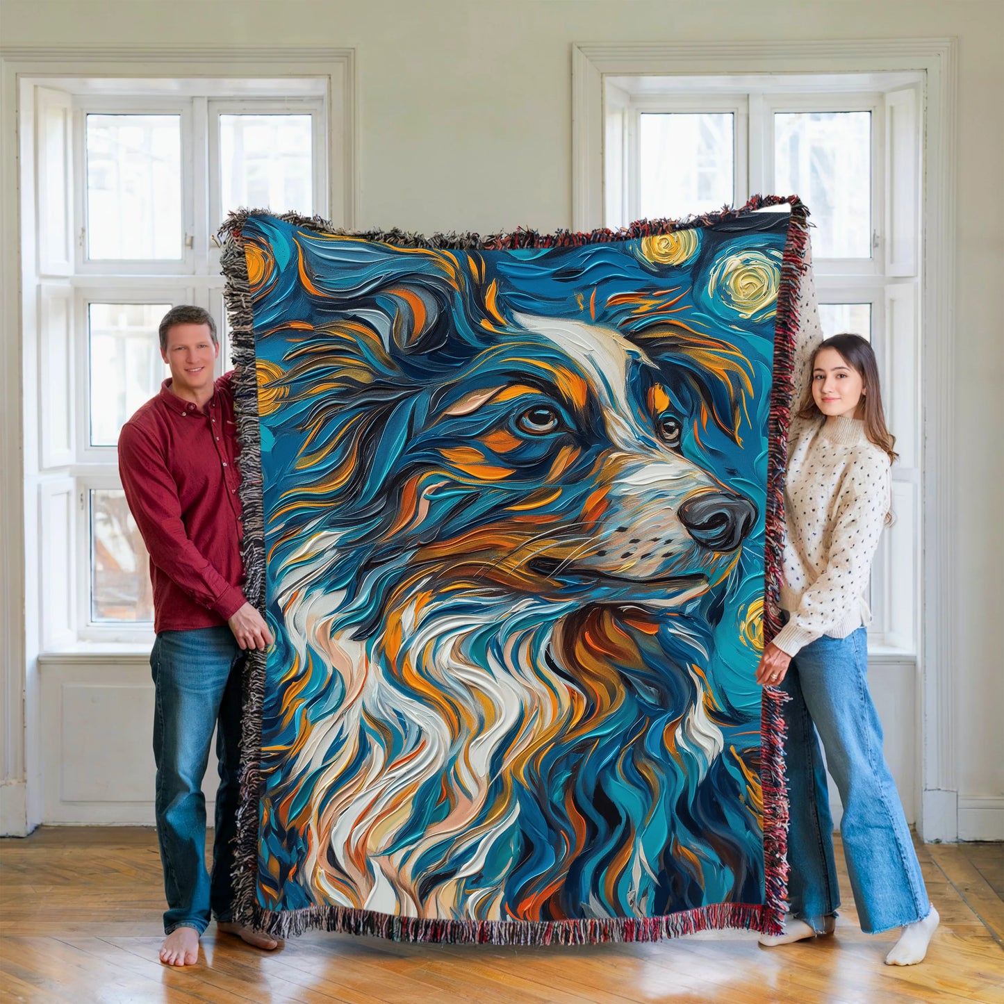 Australian Shepherd Starry Night Woven Blanket-Critter Lane