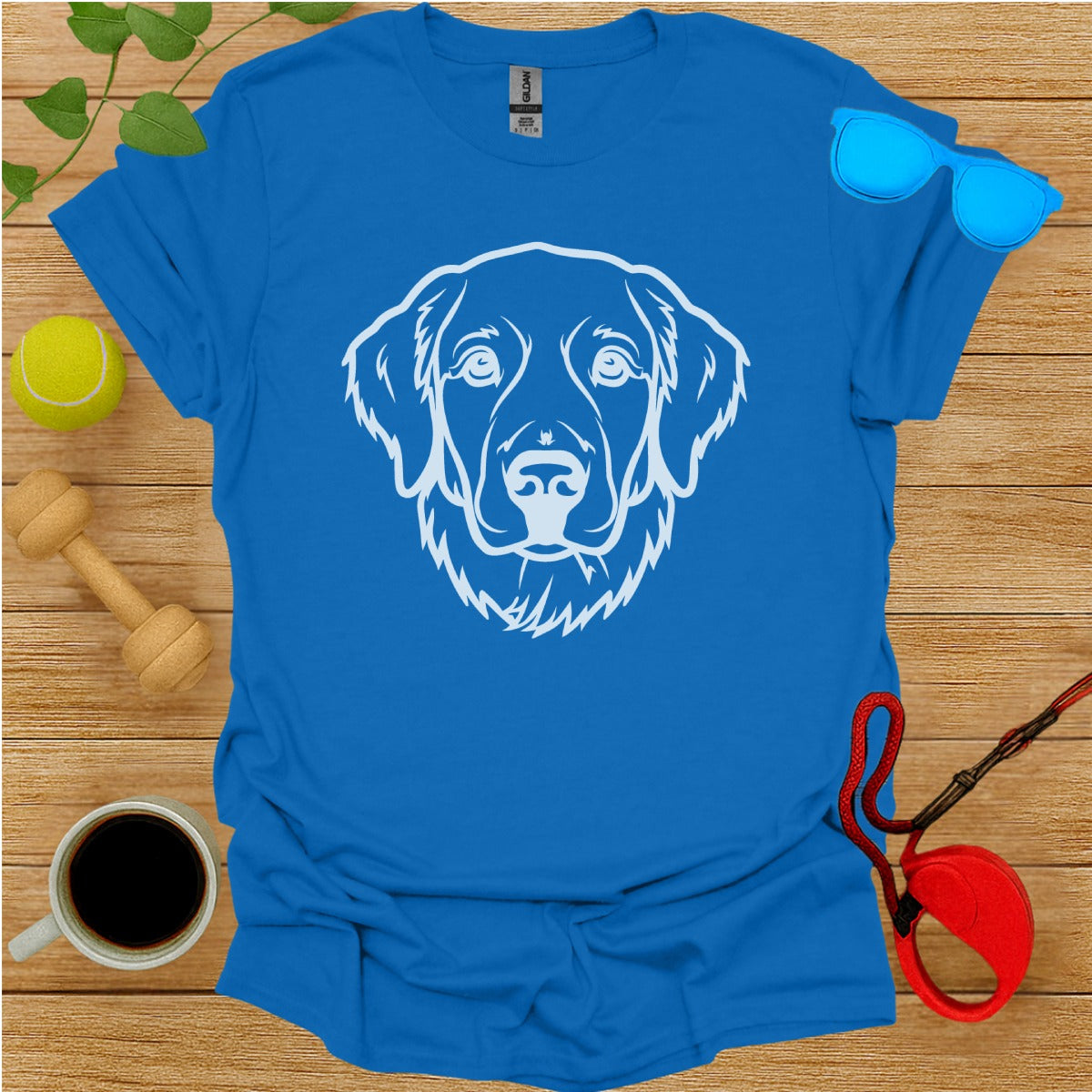 Blue T-Shirt with White Dog Face Graphic Design