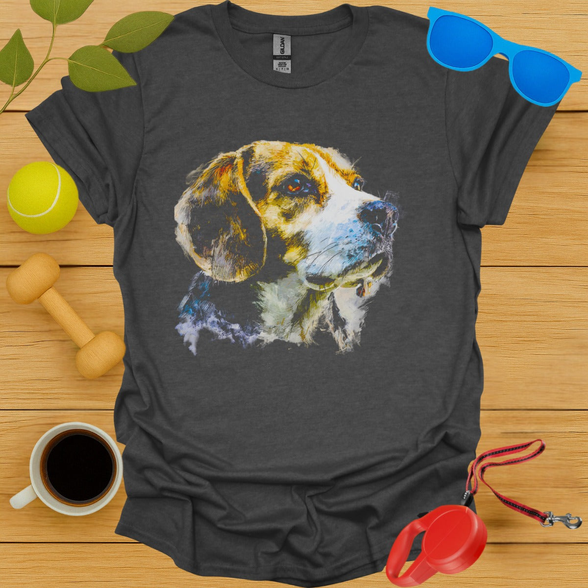 Colorful Beagle Art on Charcoal Gray Shirt product