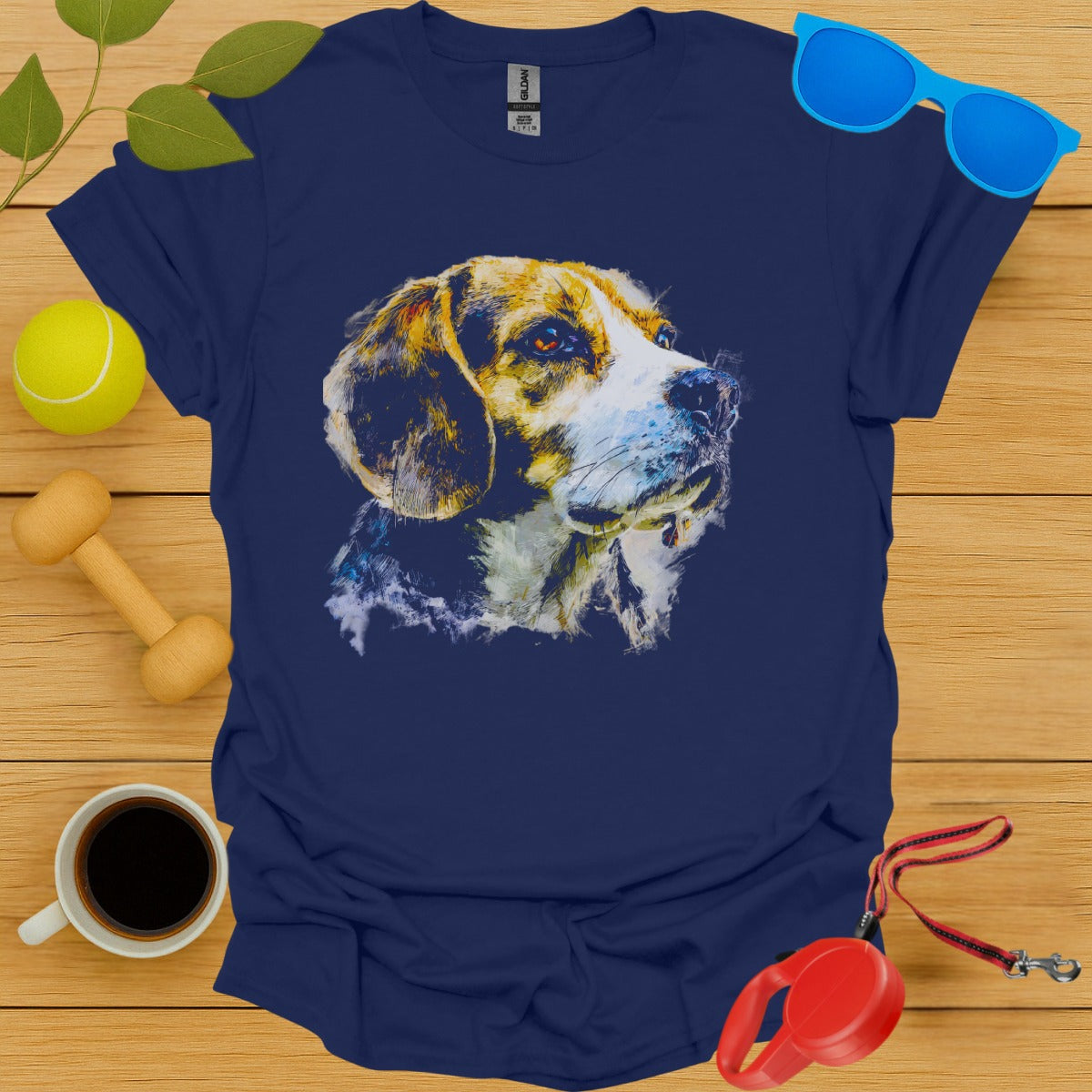 Abstract Beagle Dog Graphic Print Large Blue Shirt product