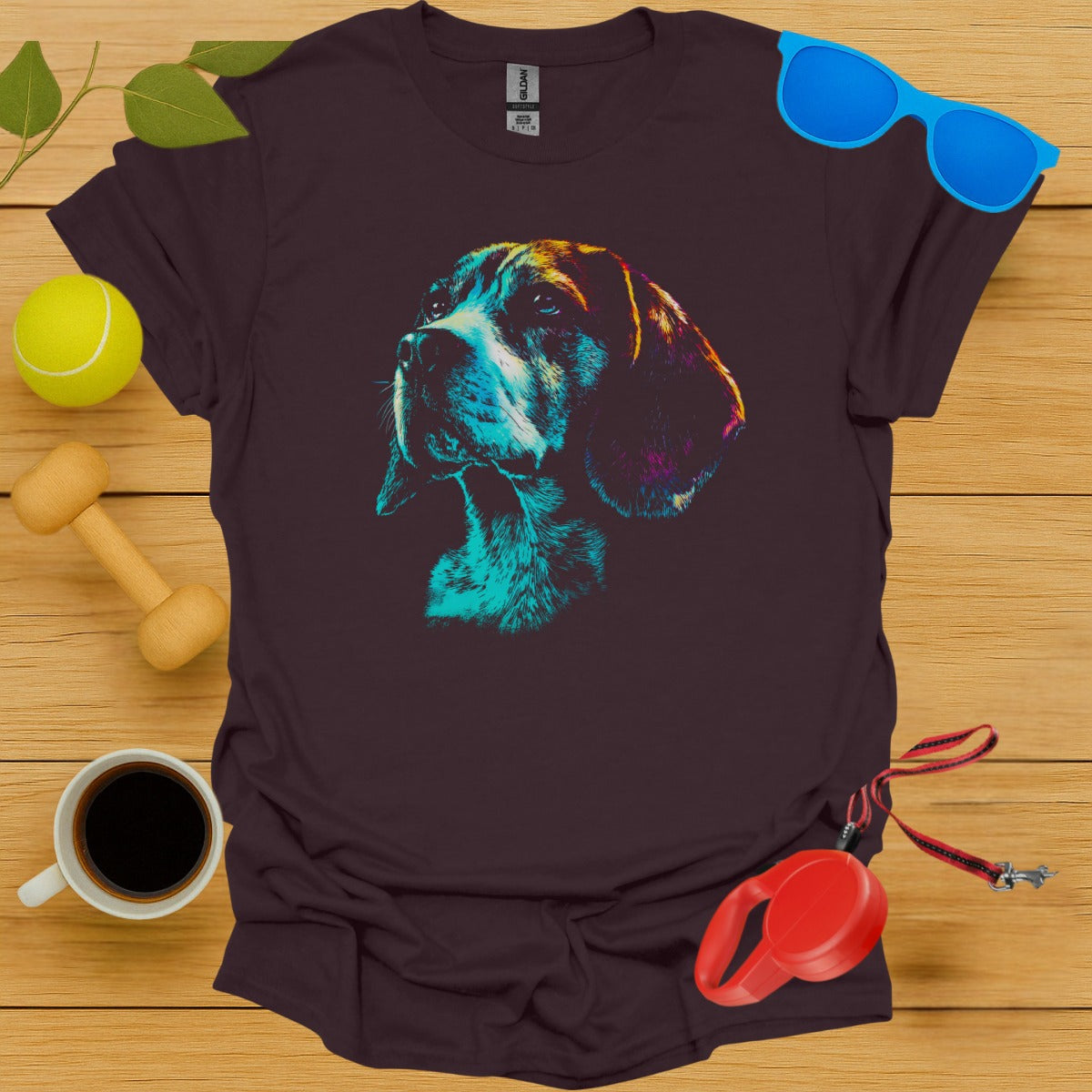 Colorful Dog Print Design on Black T-shirt product type