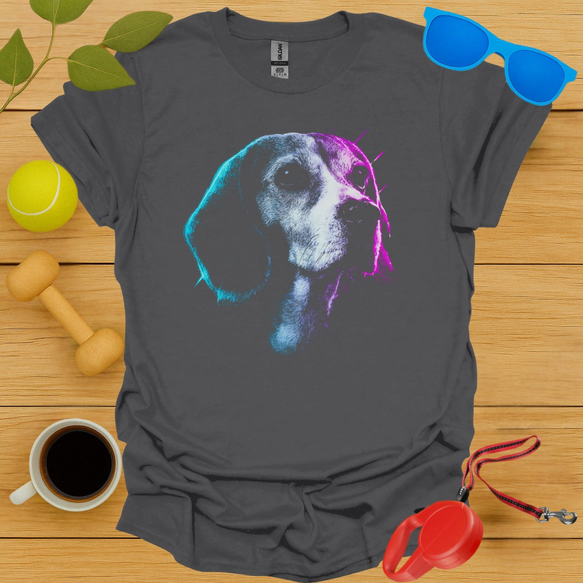 Stylish Neon Beagle Art on Dark Tee Shirt product type
