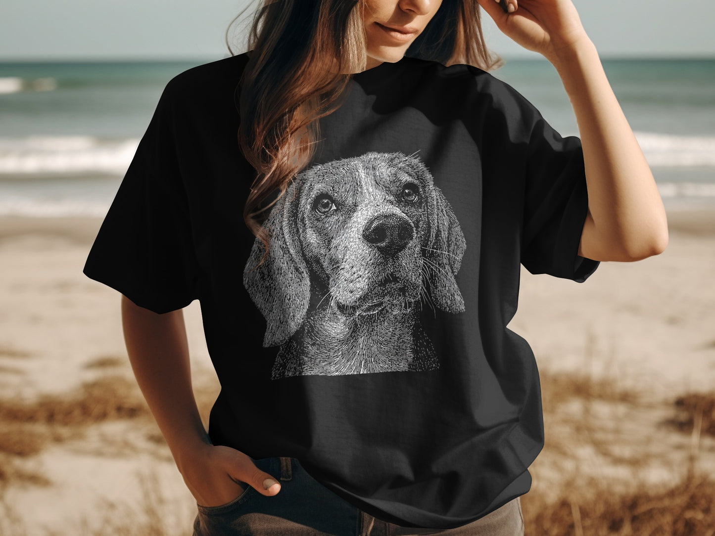Black T-shirt Featuring Detailed Dog Illustration product type
