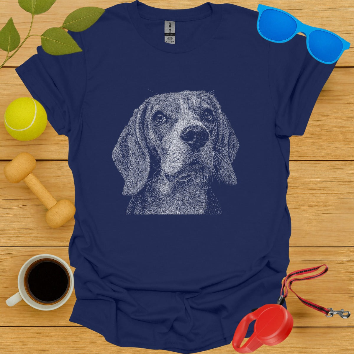 Blue T-shirt with Intricate Dog Sketch Design product