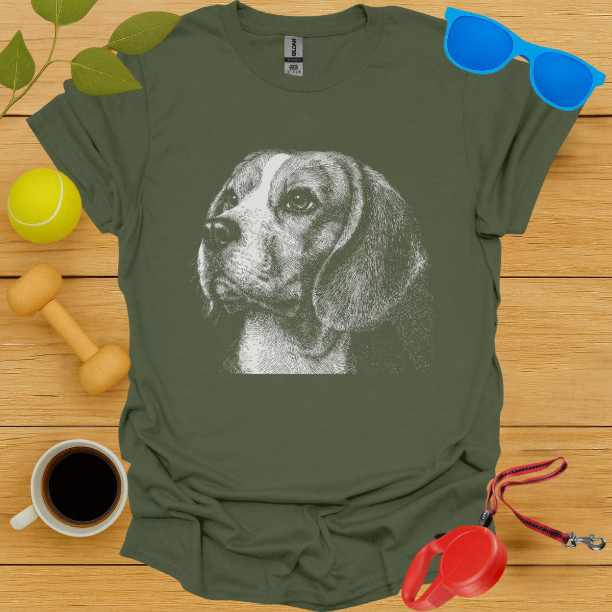 Artistic Beagle Graphic Print on Green T-shirt product type