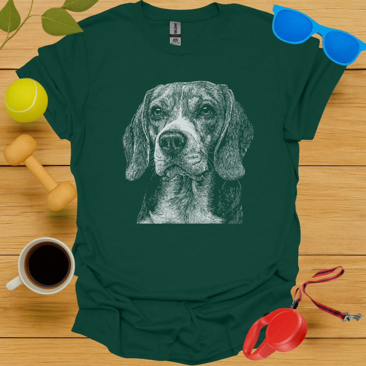 Graphic Dog Illustration Teal Shirt for Casual Wear product