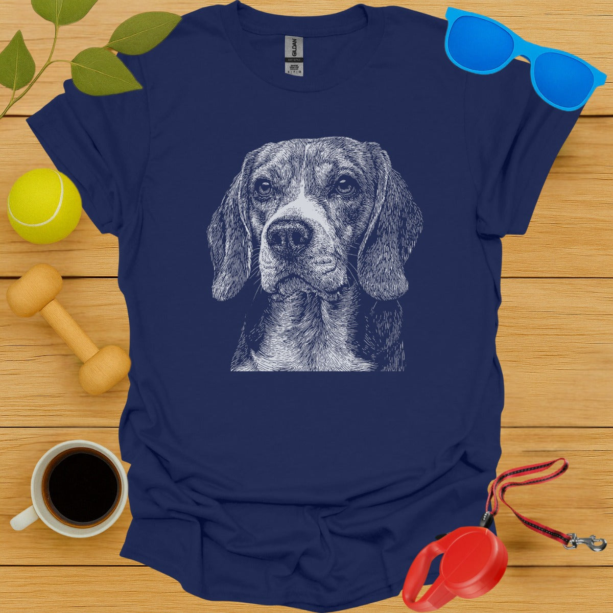 Blue T-Shirt with Dog Illustration Design product type