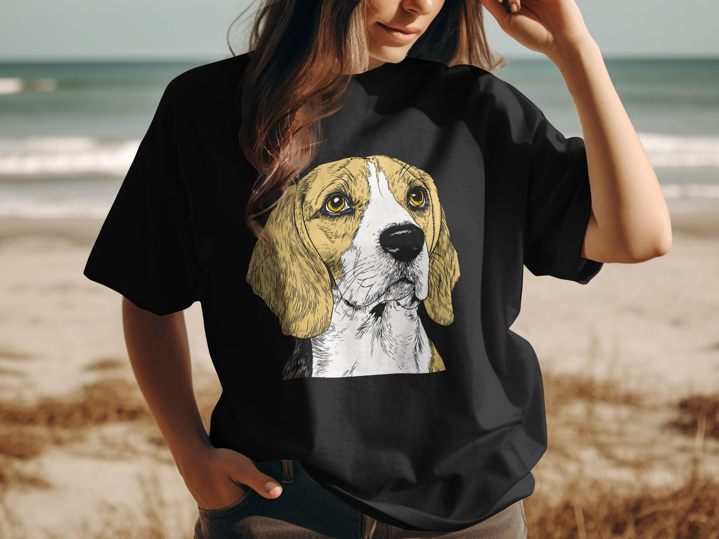 Beagle Dog Illustration Black T-Shirt product type