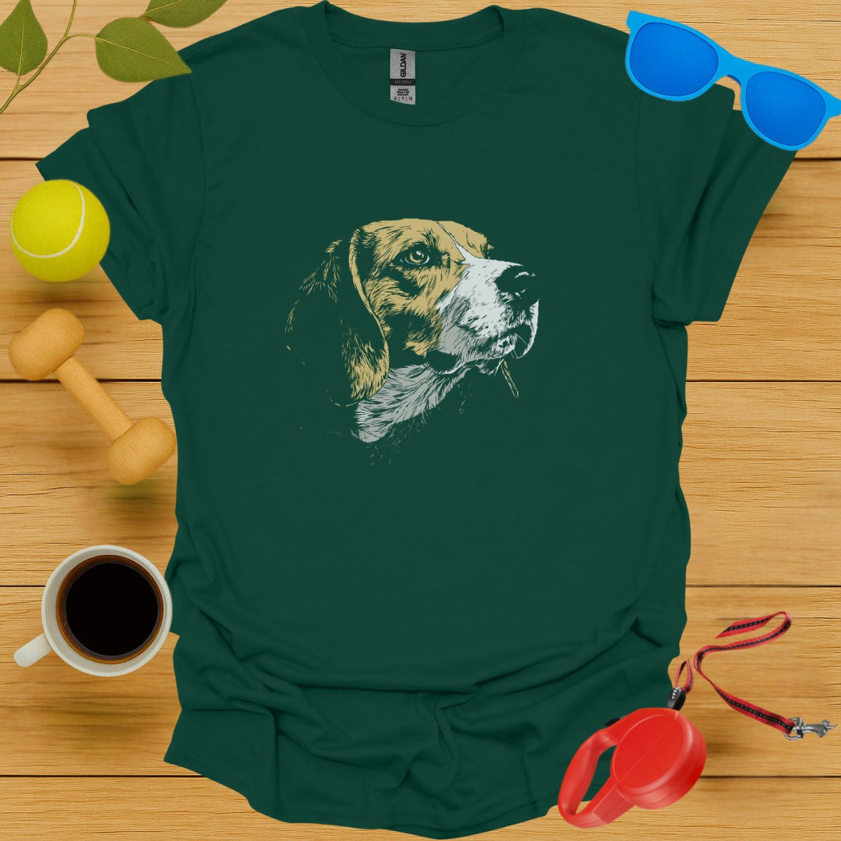 Dog Illustration Design on Green T-shirt product type