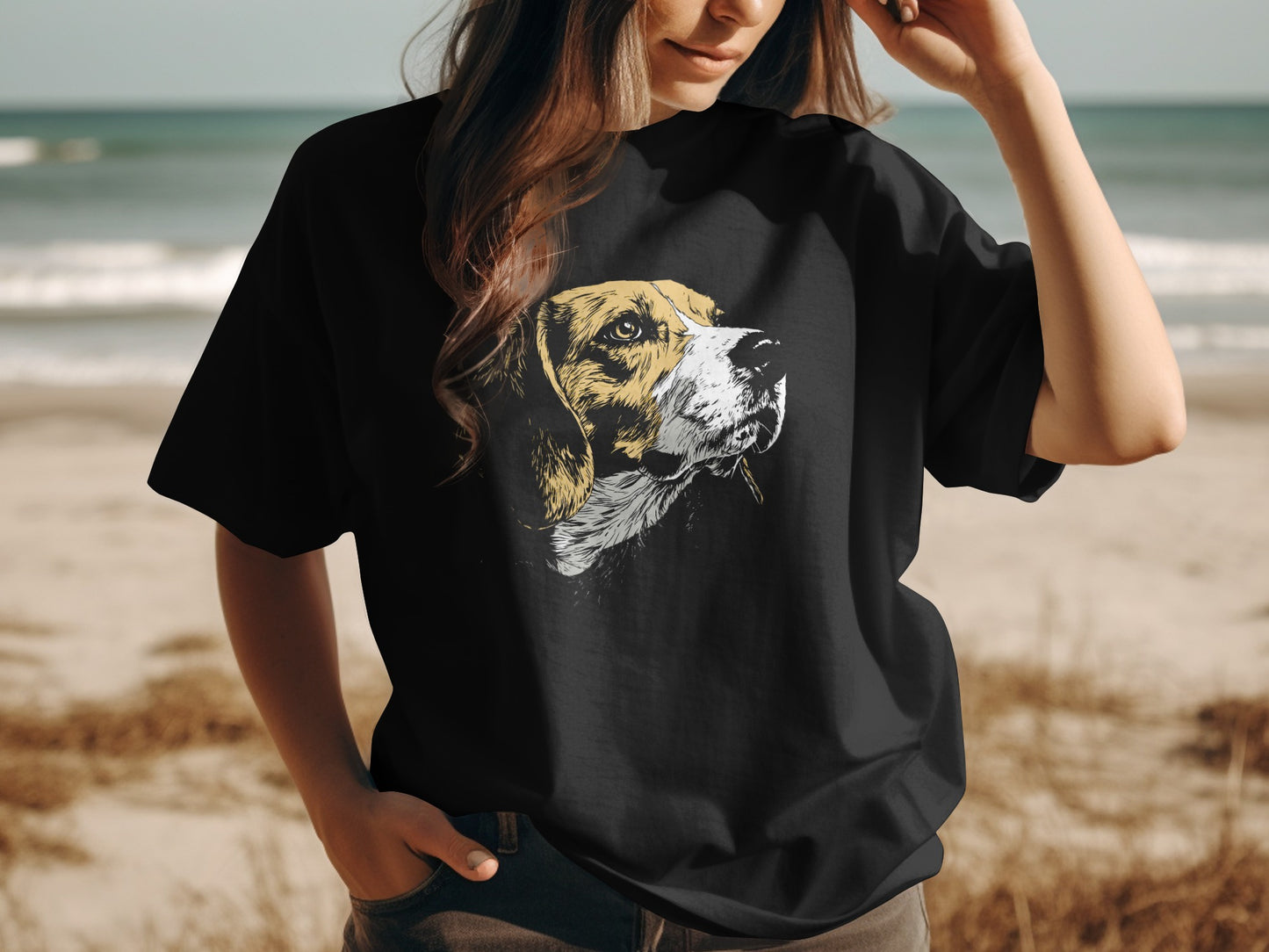 Beagle Dog Illustration Black Graphic T-Shirt product type
