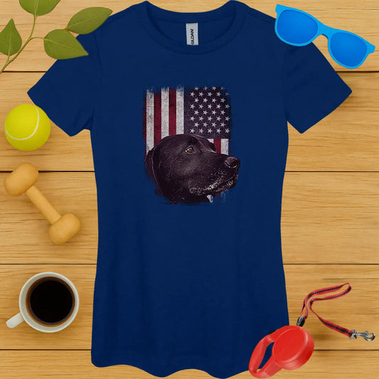 Black Lab American Flag Ladies Tee