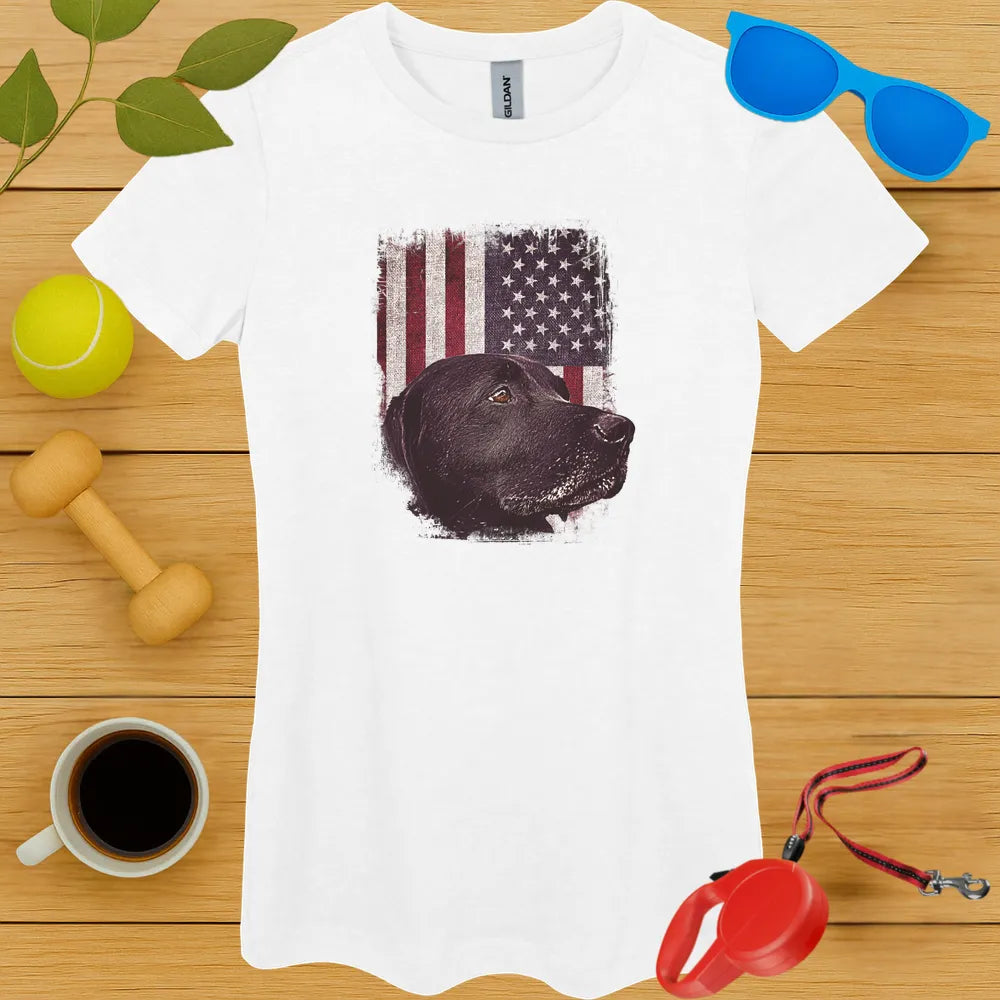 Black Lab American Flag Ladies Tee