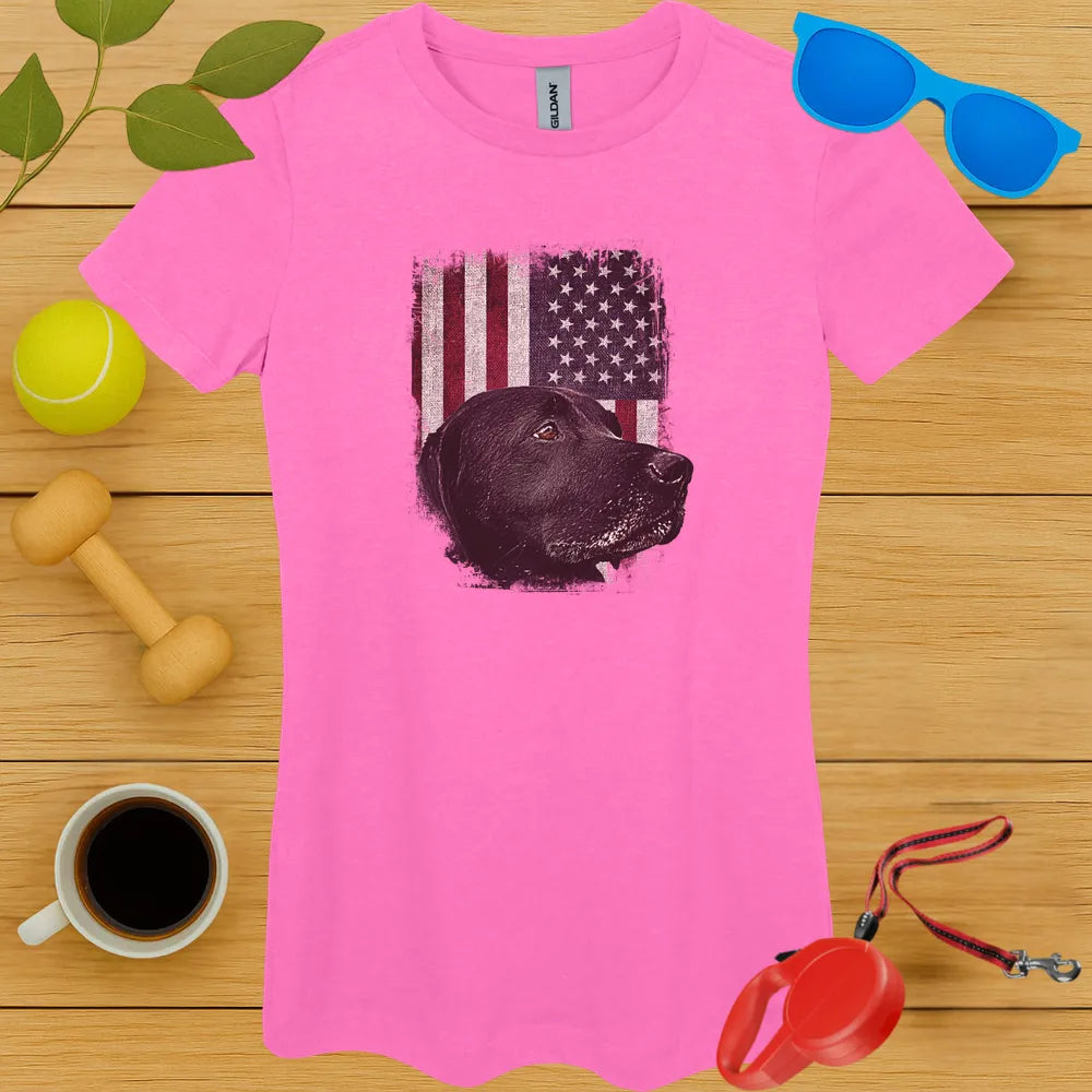 Black Lab American Flag Ladies Tee