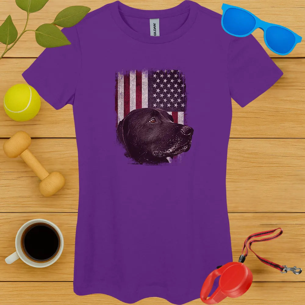 Black Lab American Flag Ladies Tee