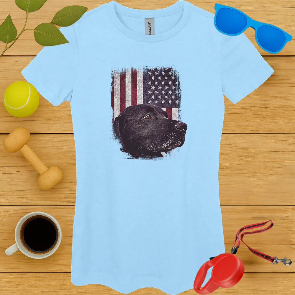 Black Lab American Flag Ladies Tee