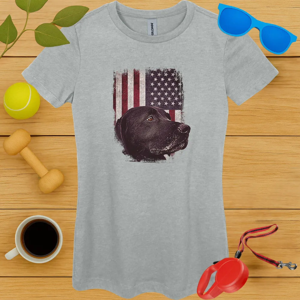 Black Lab American Flag Ladies Tee