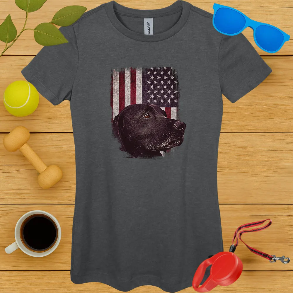 Black Lab American Flag Ladies Tee