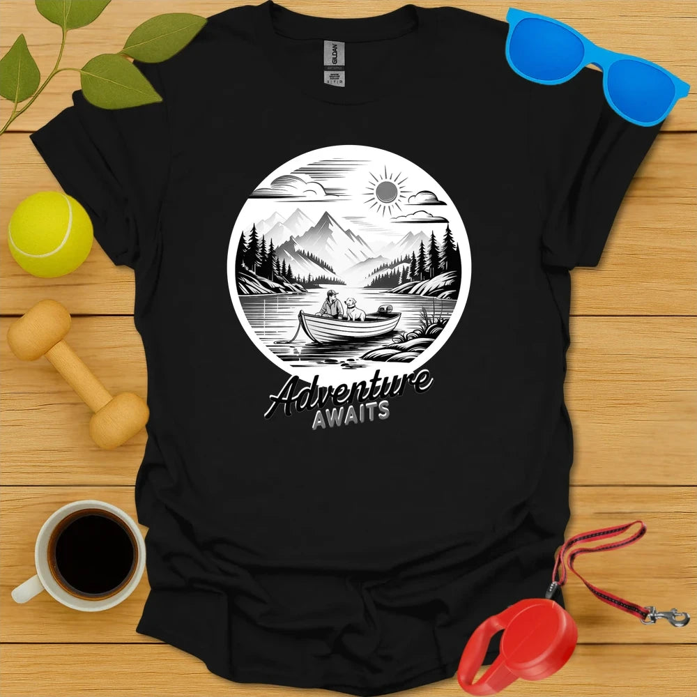 Adventure Awaits | Mountain Lake Dog Tee - Black