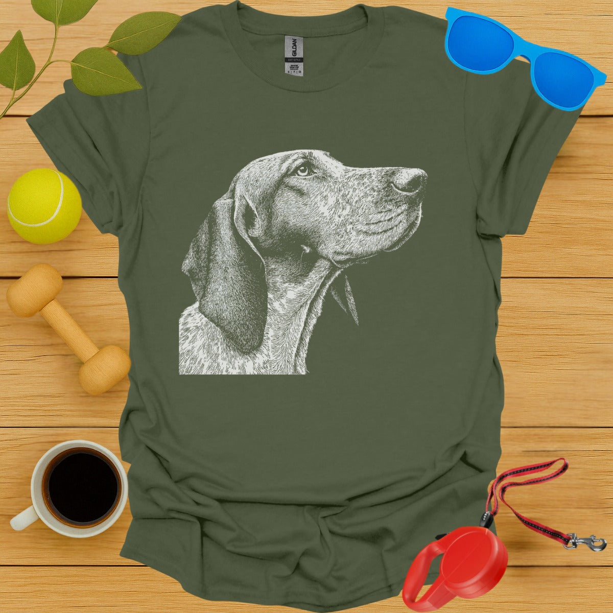 Realistic Dog Sketch Green Short Sleeve Shirt product