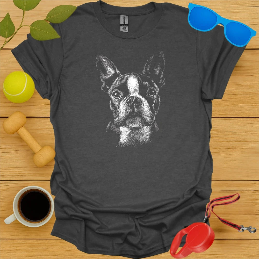 Boston Terrier Portrait Sketch Tee